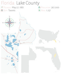 Large and detailed map of Lake county in Florida, USA.