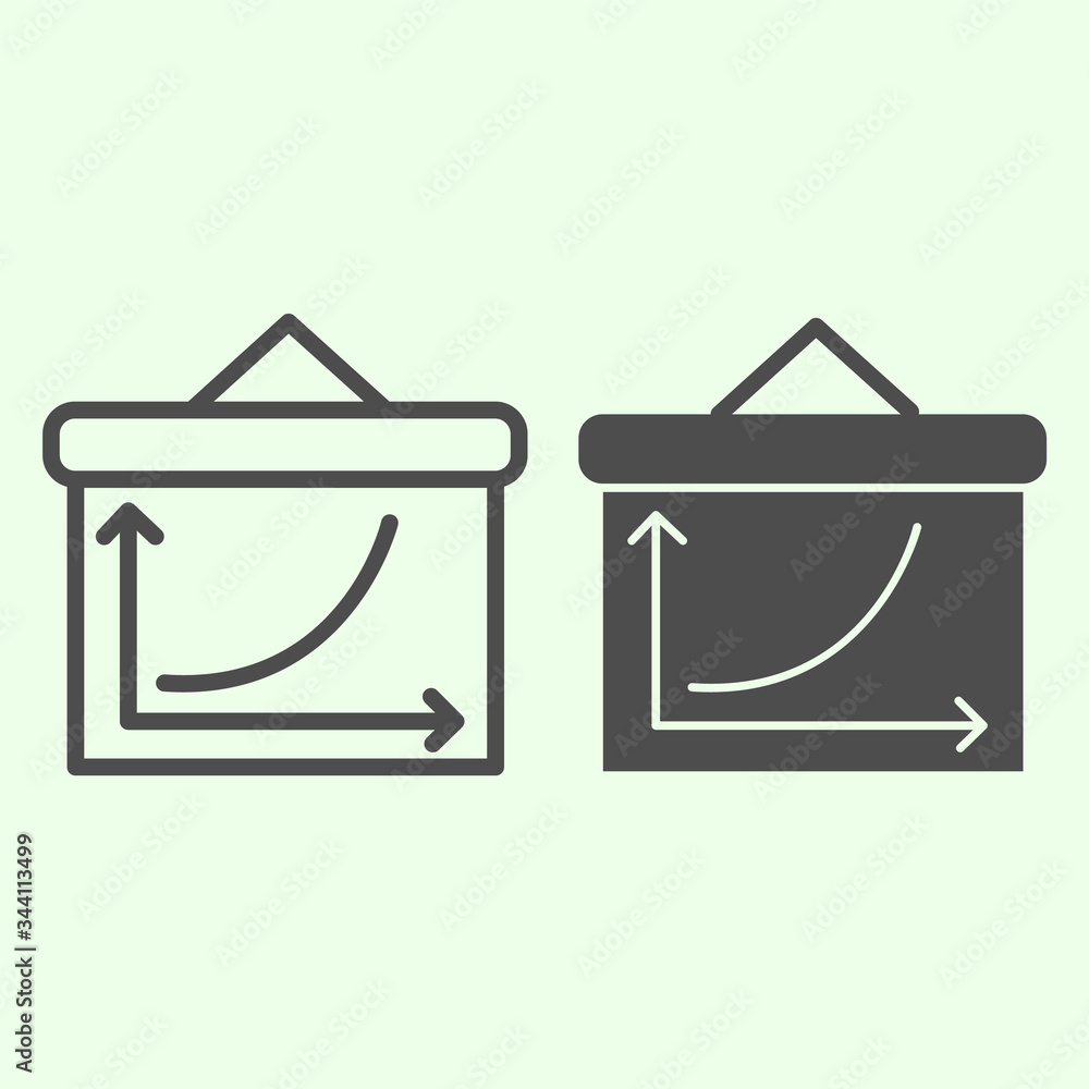 Poster graph board line and solid icon. business grow chart presentation billboard outline style pictogram 