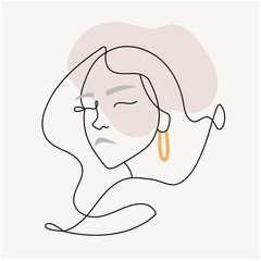 Modern abstract face.Silhouette of a girl in a linear style. Pastel colors. Fashion poster in the style of minimalism. Contour. Vector isolated trendy illustrations with abstract backgrounds