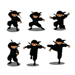Cartoon black ninja action set number 1