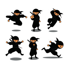 Cartoon black ninja action set number 2