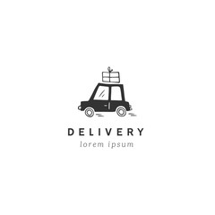 Fast delivery, express mail logo template with vector hand drawn car.