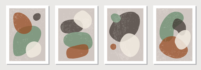 Obraz na płótnie Canvas Set of minimal posters with abstract organic shapes composition in trendy contemporary collage style