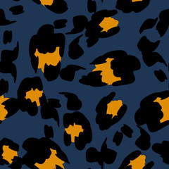 Yellow Panther Vector Seamless Pattern Blue  © Natallia