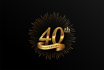 Naklejka premium 40th anniversary logotype with fireworks and golden ribbon, isolated on elegant background. vector anniversary for celebration, invitation card, and greeting card