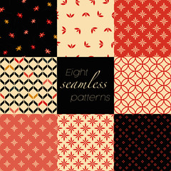 Set of eight retro seamless patterns. Digital scrapbooking elements for greeting cards, perfect for textile prints, wrapping paper printing, invites, wallpaper, packaging. - 344117600