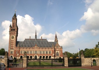 Fototapeta na wymiar The Peace Palace, international law administrative building in The Hague, the Netherlands.It houses the International Court of Justice