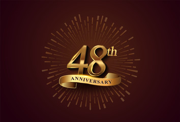 48th anniversary logotype with fireworks and golden ribbon, isolated on elegant background. vector anniversary for celebration, invitation card, and greeting card