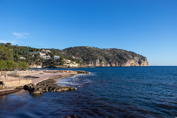 Mediterranean Sea Spain, beautiful seascape at the bay of Camp de Mar, Majorca Balearic Islands.