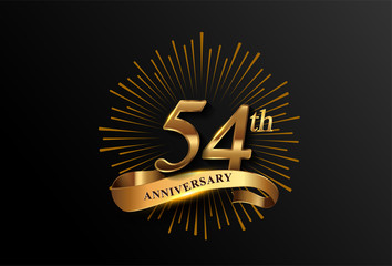 54th anniversary logotype with fireworks and golden ribbon, isolated on elegant background. vector anniversary for celebration, invitation card, and greeting card
