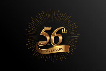 56th anniversary logotype with fireworks and golden ribbon, isolated on elegant background. vector anniversary for celebration, invitation card, and greeting card