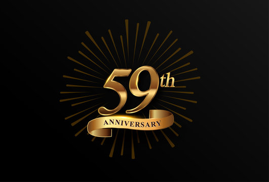 59th anniversary logotype with fireworks and golden ribbon, isolated on elegant background. vector anniversary for celebration, invitation card, and greeting card