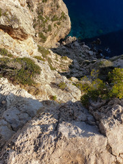 Rocks beautiful beach turquoise sea water, Camp de Mar, Majorca island, Spain