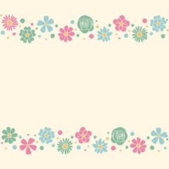Concept of an empty card with cute colourful flowers. Mother’s Day, Women’s Day and Valentine’s Day background. Vector