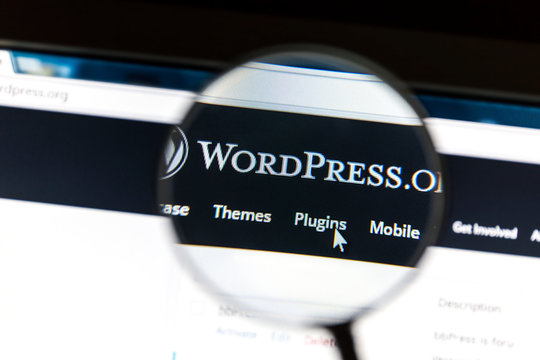 Ostersund, Sweden - August 9, 2015: Close up of Wordpress website under a magnifying glass. WordPress is a free and open source blogging tool.