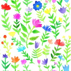 Seamless pattern. Watercolor. Flowers on a white background. Cute illustration for the decor and design of posters, postcards, prints, stickers, invitations, textiles and stationery.
