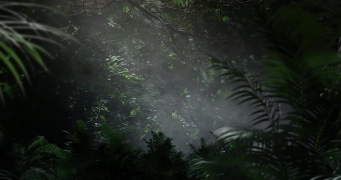 (Blue Screen) A 3D Rendition of Tropical Rainforest Environment with Fog & Rays, Easily Add Actor into the Scene with Provided Background & Foreground Layers, Best Use w Medium Full Shot Recording