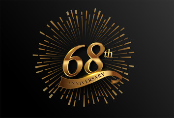 68th anniversary logotype with fireworks and golden ribbon, isolated on elegant background. vector anniversary for celebration, invitation card, and greeting card