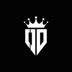 OD logo monogram emblem style with crown shape design template - obrazy, fototapety, plakaty