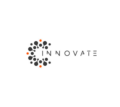 Innovate technology startup logo concept, round emblem, solution symbol, isolated vector logotype on white background