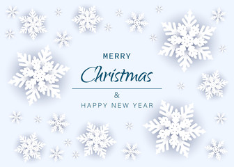 Merry christmas and happy new year snowflakes on white background. Greeting card, invitation, flyer vector