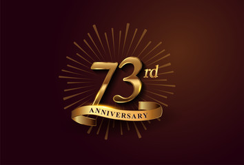 73rd anniversary logotype with fireworks and golden ribbon, isolated on elegant background. vector anniversary for celebration, invitation card, and greeting card