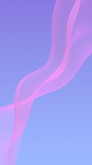 Pink wave on blue sky abstract background. Fluttering pink scarf. Waving on wind pink fabric. Vertical orientation. 3D illustration