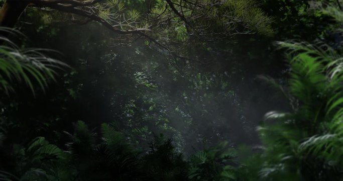 (Blue Screen) A 3D Rendition of Tropical Rainforest Environment with Fog and Rays, Easily Add Actor into the Scene with Provided Background and Foreground Layers, Best Use with Full Shot Recording