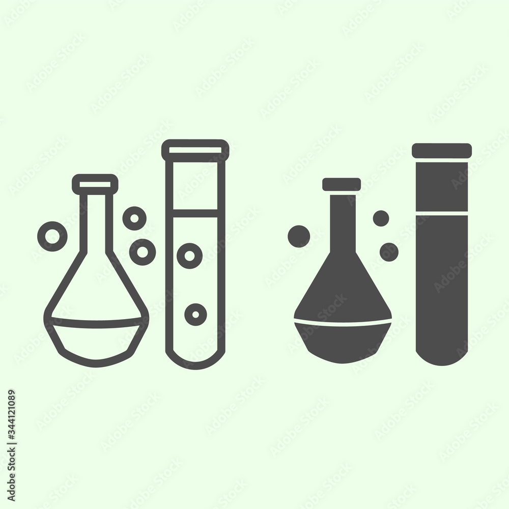 Aufkleber chemical substance line and solid icon. lab flask and test tube with liquids outline style pictogram