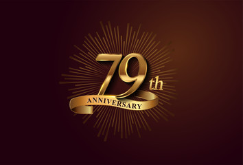 Fototapeta premium 79th anniversary logotype with fireworks and golden ribbon, isolated on elegant background. vector anniversary for celebration, invitation card, and greeting card