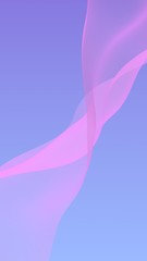 Naklejka na ściany i meble Pink wave on blue sky abstract background. Fluttering pink scarf. Waving on wind pink fabric. Vertical orientation. 3D illustration