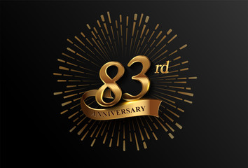 83rd anniversary logotype with fireworks and golden ribbon, isolated on elegant background. vector anniversary for celebration, invitation card, and greeting card