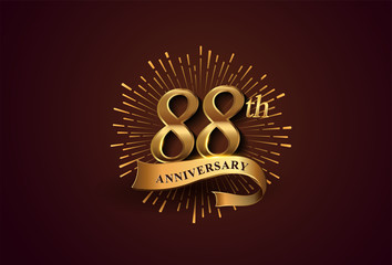 88th anniversary logotype with fireworks and golden ribbon, isolated on elegant background. vector anniversary for celebration, invitation card, and greeting card