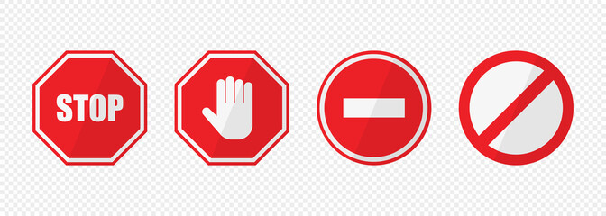 Stop sign set flat red banner. Vector illustration isolated