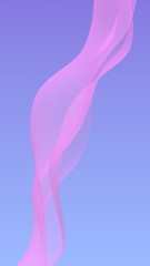 Pink wave on blue sky abstract background. Fluttering pink scarf. Waving on wind pink fabric. Vertical orientation. 3D illustration