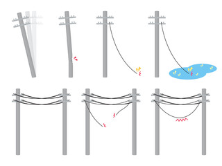 電柱のイラスト_壊れた