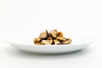 Mussels trimmed on a white background