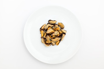Mussels trimmed on a white background
