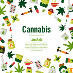 Cannabis marijuana weed plant flat vector frame