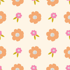 Flowers , floral boho hand drawn seamless vector fill. Cute childish drawing. Baby wrapping paper, textile, vector .illustration