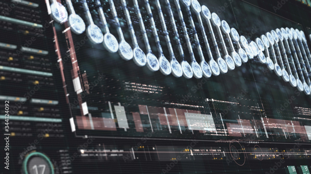 Aufkleber Futuristic holographic advance biomedical DNA sequence analysis diagnostic head up display for background computer screen display