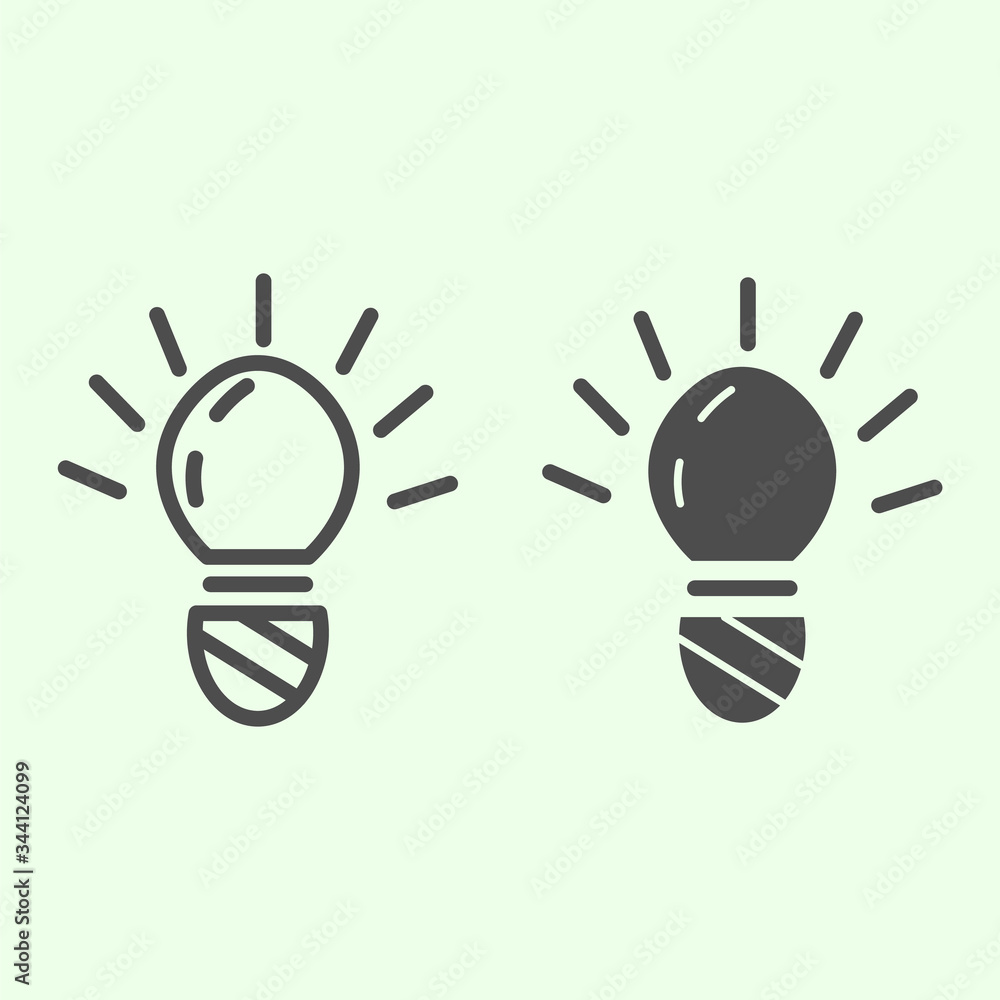 Poster light bulb line and solid icon. innovation electric lamp with glowing outline style pictogram on whi
