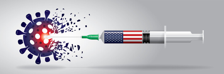 Fototapeta premium Vector illustration with 3D corona vaccine, country flag concept.