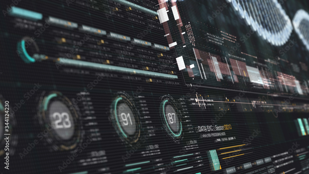 Poster Futuristic holographic advance biomedical DNA sequence analysis diagnostic head up display for background computer screen display