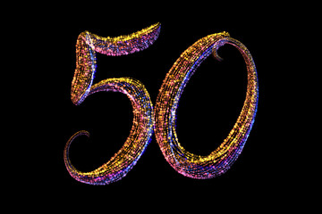 50 number lettering made by colorful particles isolated on black background