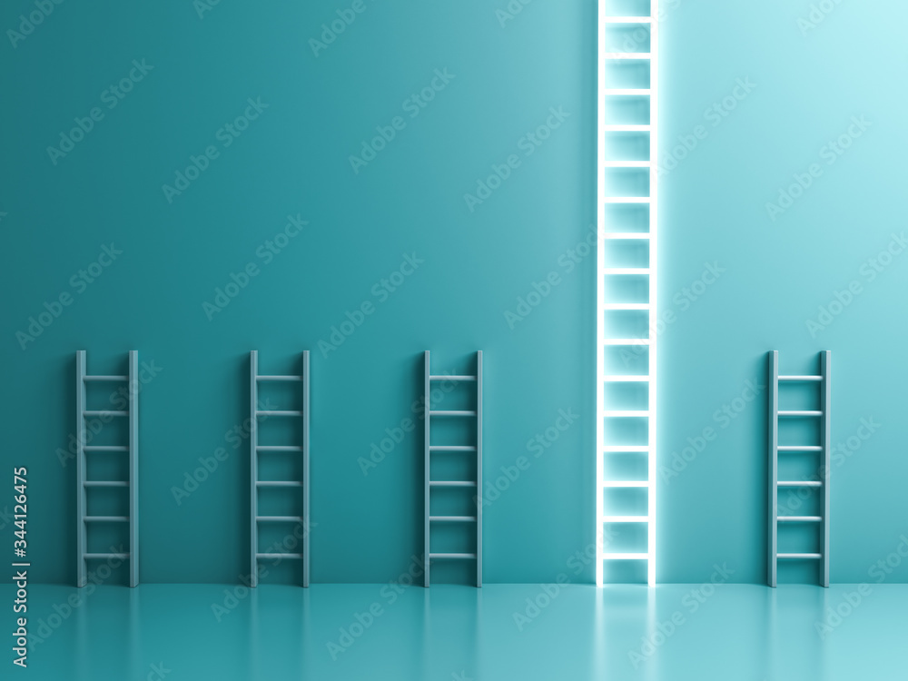Poster longest neon light ladder standing out from the crowd and different the business creative idea conce