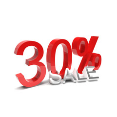 30% sale off promotion for product selling. Shopping bag with percent. Shock price isolated on white background. Summer sale. End of season. 3D rendering.