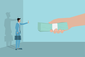 a businessman refuse the money, corruption concept