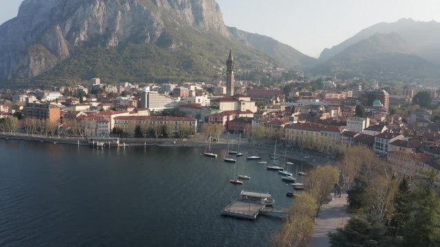 Aerial View of Lecco, Coast City on Lake Como