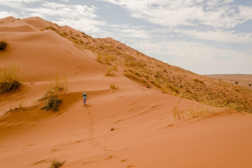 Fototapeta na wymiar Kind auf Sanddüne, Namibia